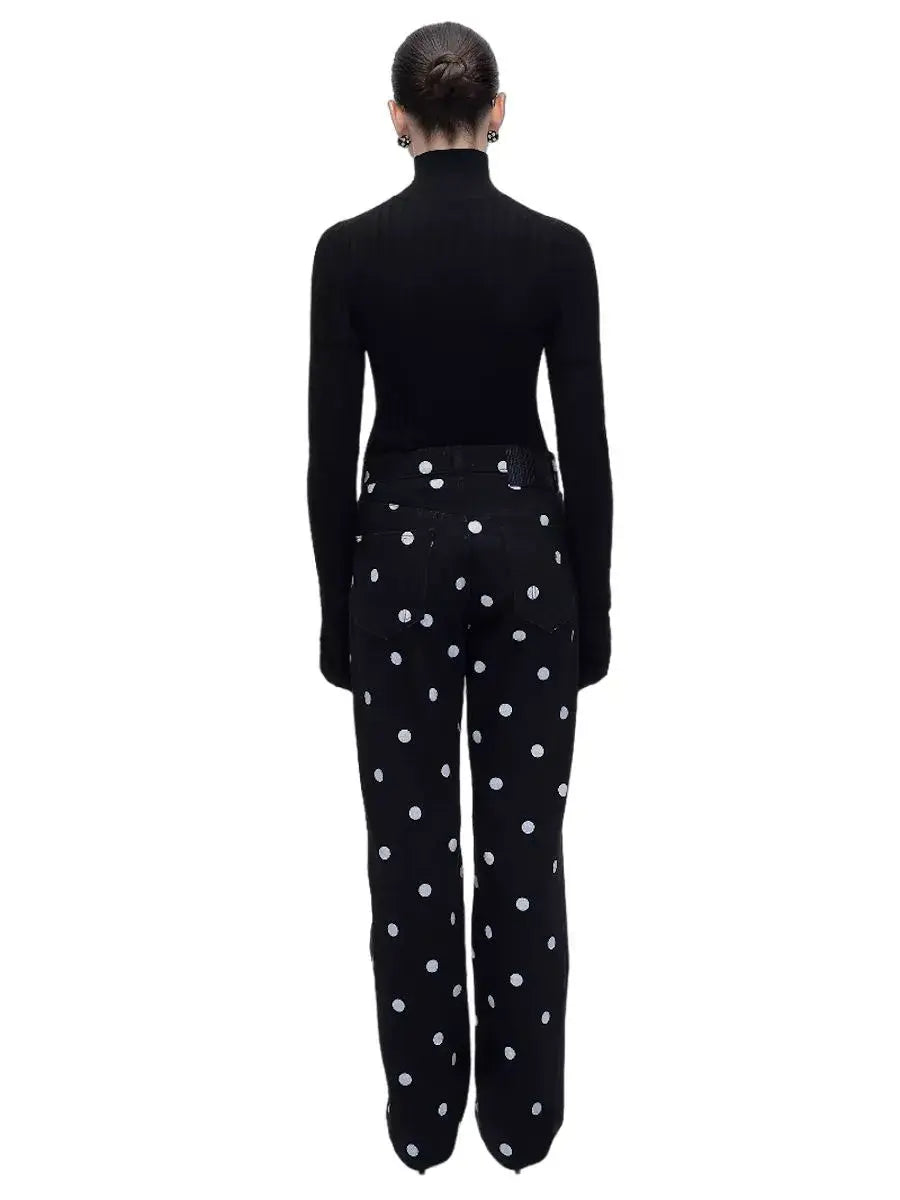 Jean droits à motifs à pois - Black & White