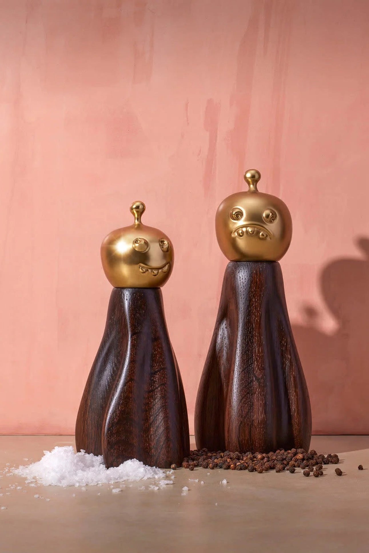 Set of 2 Haas Brass Salt and Pepper Mills - Brown & Gold