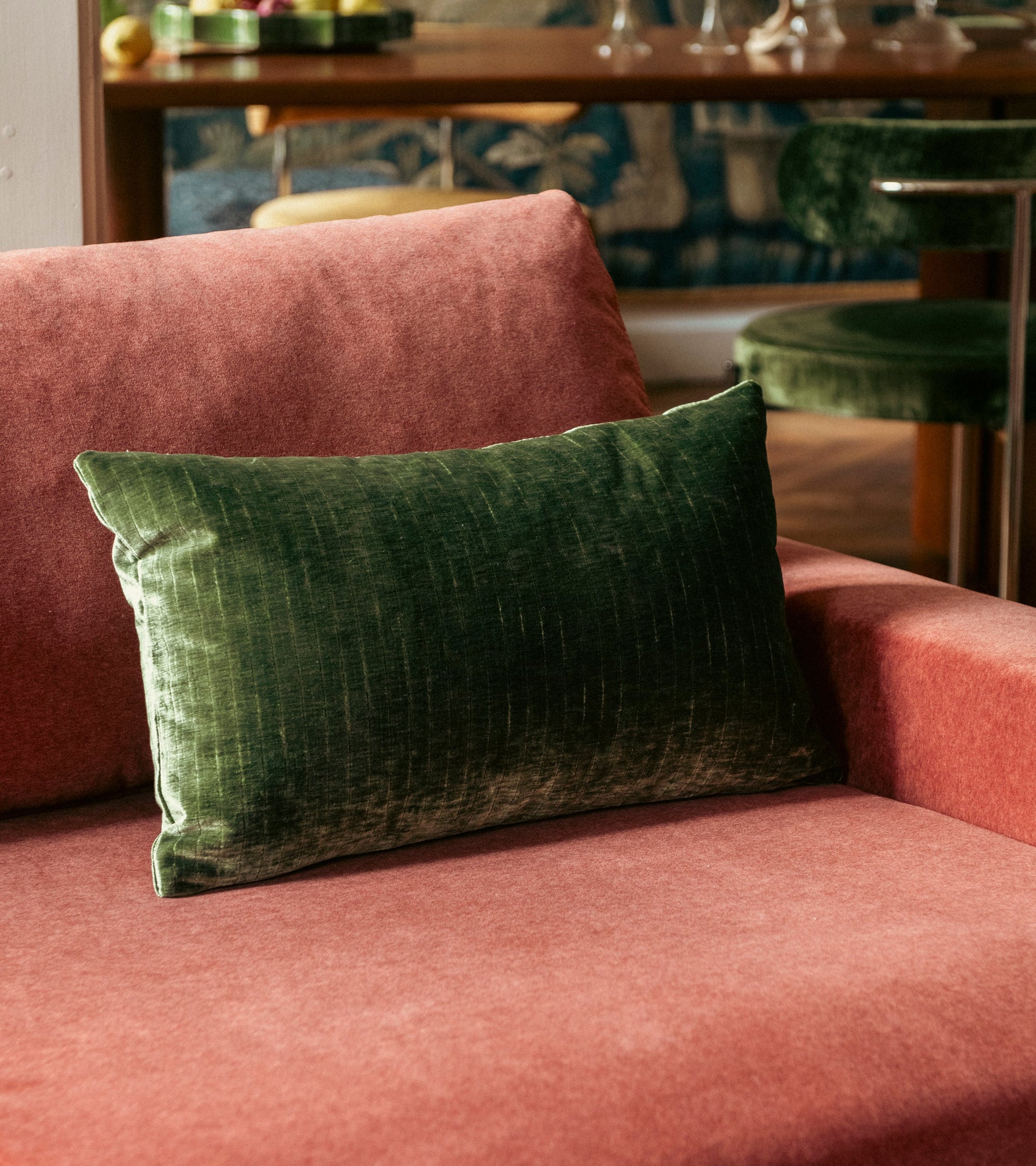 Coussin Carino en velours côtelé - Vert olive