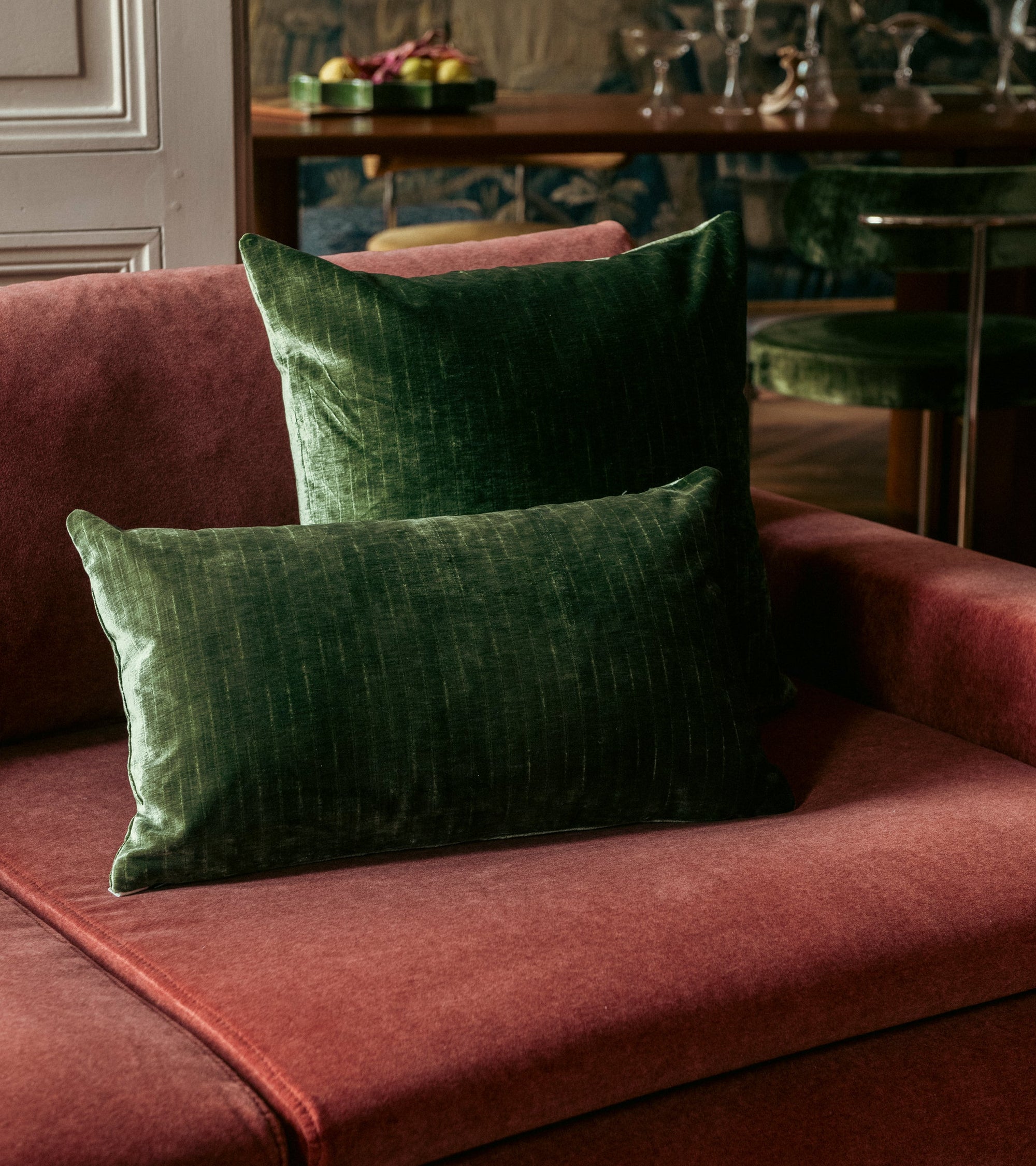 Coussin Carino en velours côtelé - Vert olive