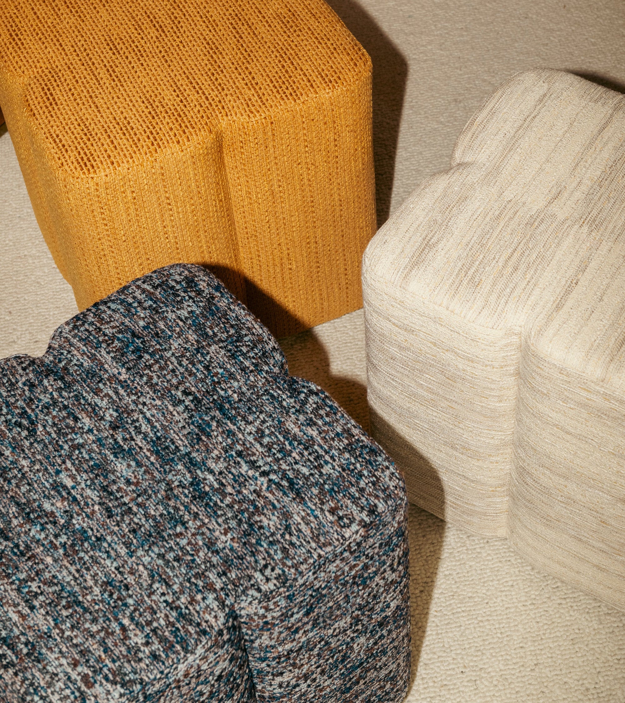 Pouf Fiori effet tweed - Bleu