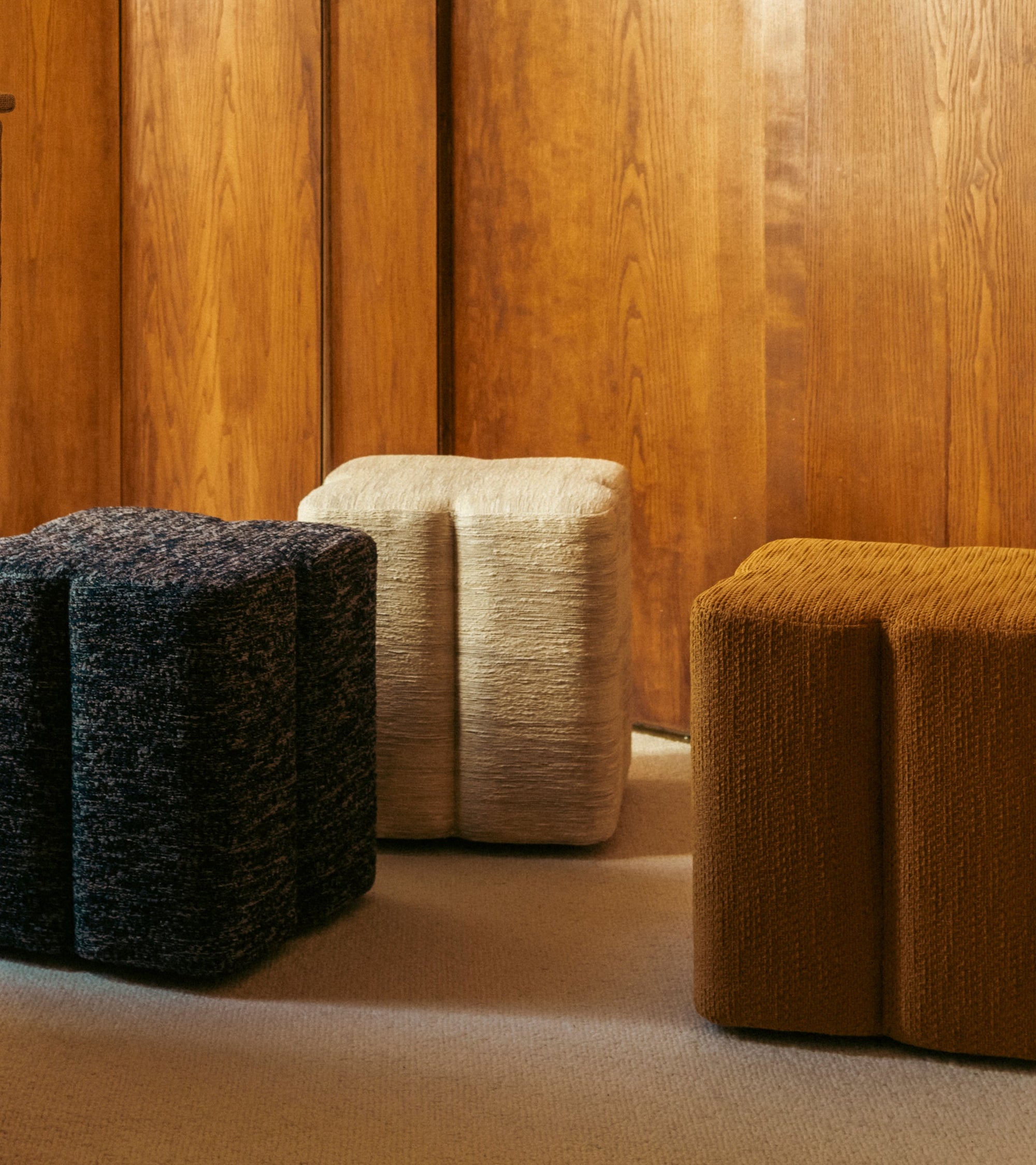 Pouf Fiori effet tweed - Bleu
