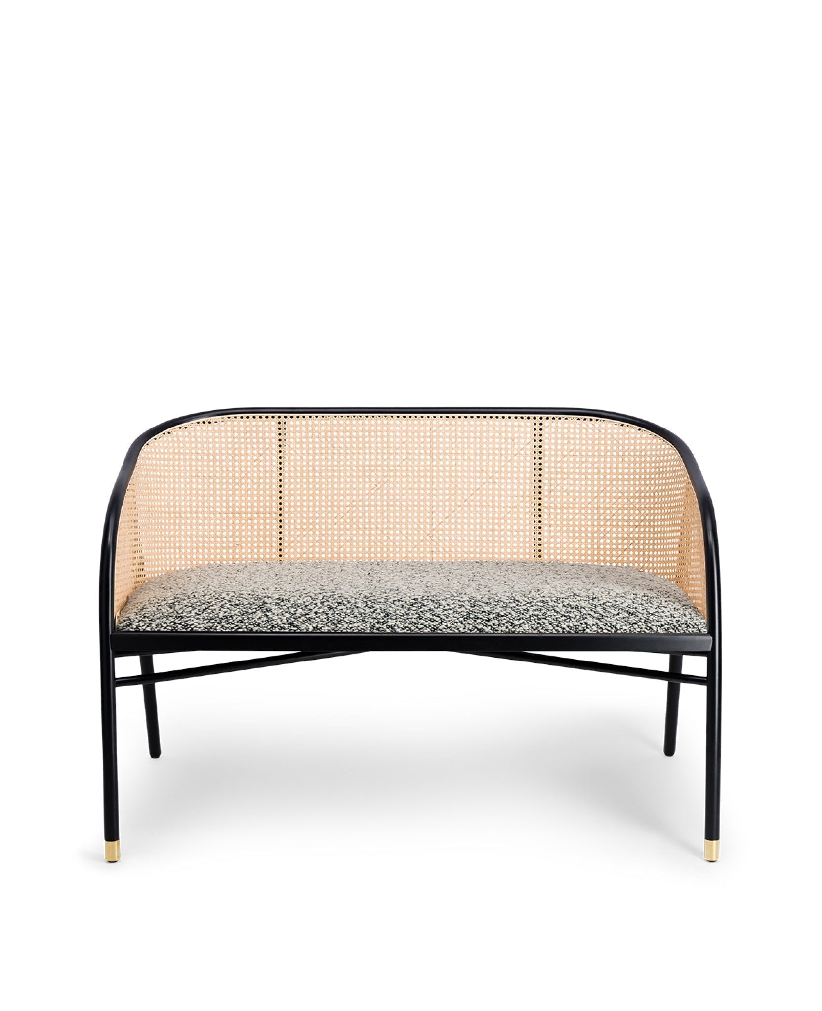 Wood and cane Cavallo bench seat - Black and White