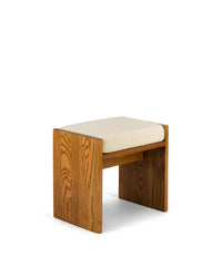 Tabouret Chiesa en bois et laine bouclé - Blanc crème