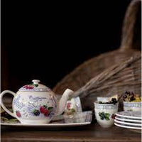 Set de 4 Assiettes plates extra Oiseaux Bleu Fruits - Bleu