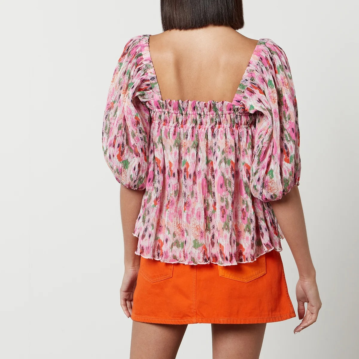 Blouse à manches bouffantes en georgette plissée - Sugar Plum