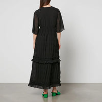 Robe longue en georgette plissée - Black