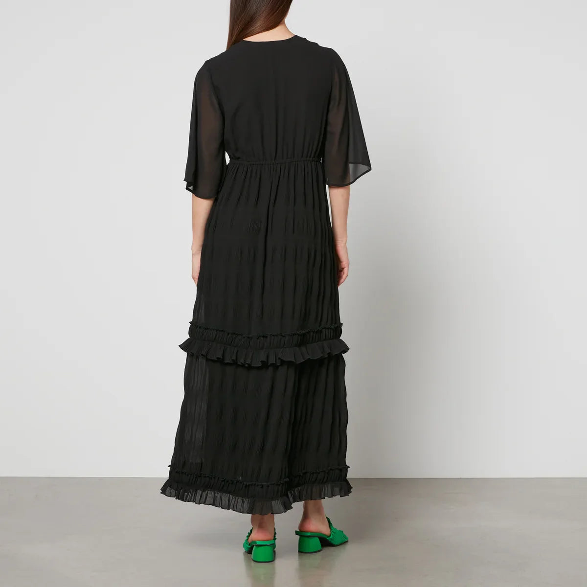 Robe longue en georgette plissée - Black