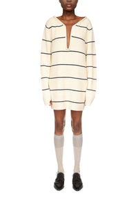 Frame Detail Jumper Dress - Natural/Navy
