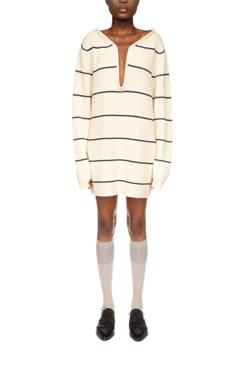 Frame Detail Jumper Dress - Natural/Navy
