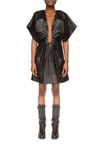 Structured Leather T-Shirt Dress - Black