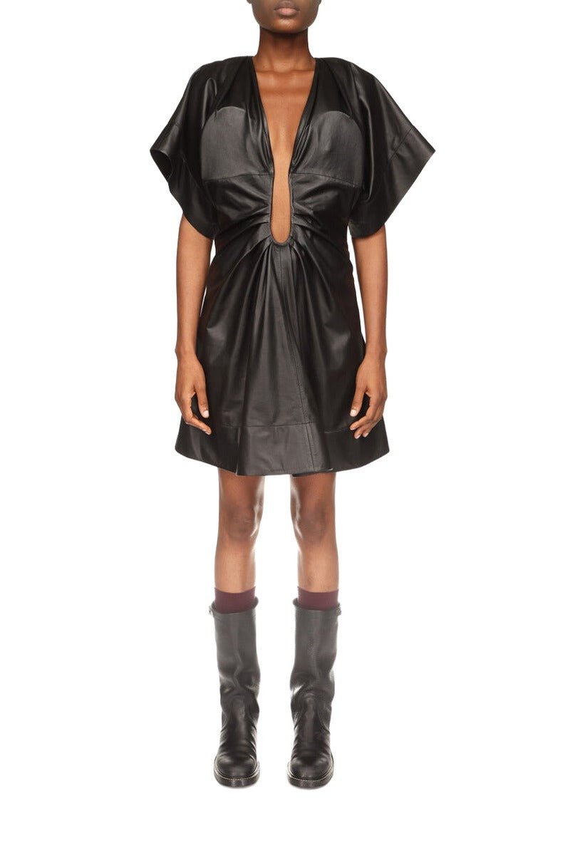 Structured Leather T-Shirt Dress - Black