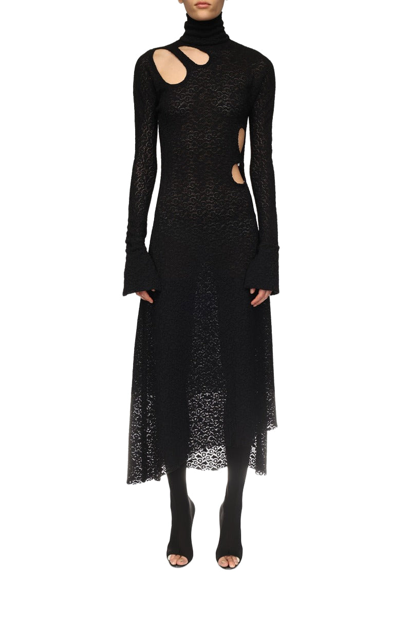 Long Sleeve Cut-Out Jersey Midi - Black