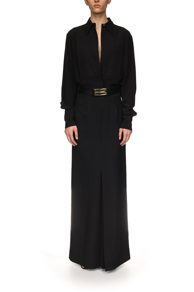 Floor Length Box Pleat Skirt - Black