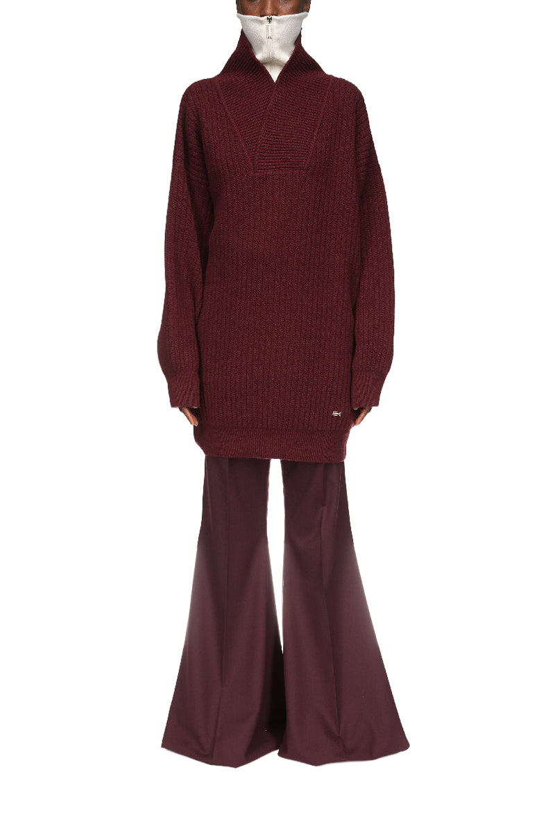 Shawl Neck Jumper Dress - Port