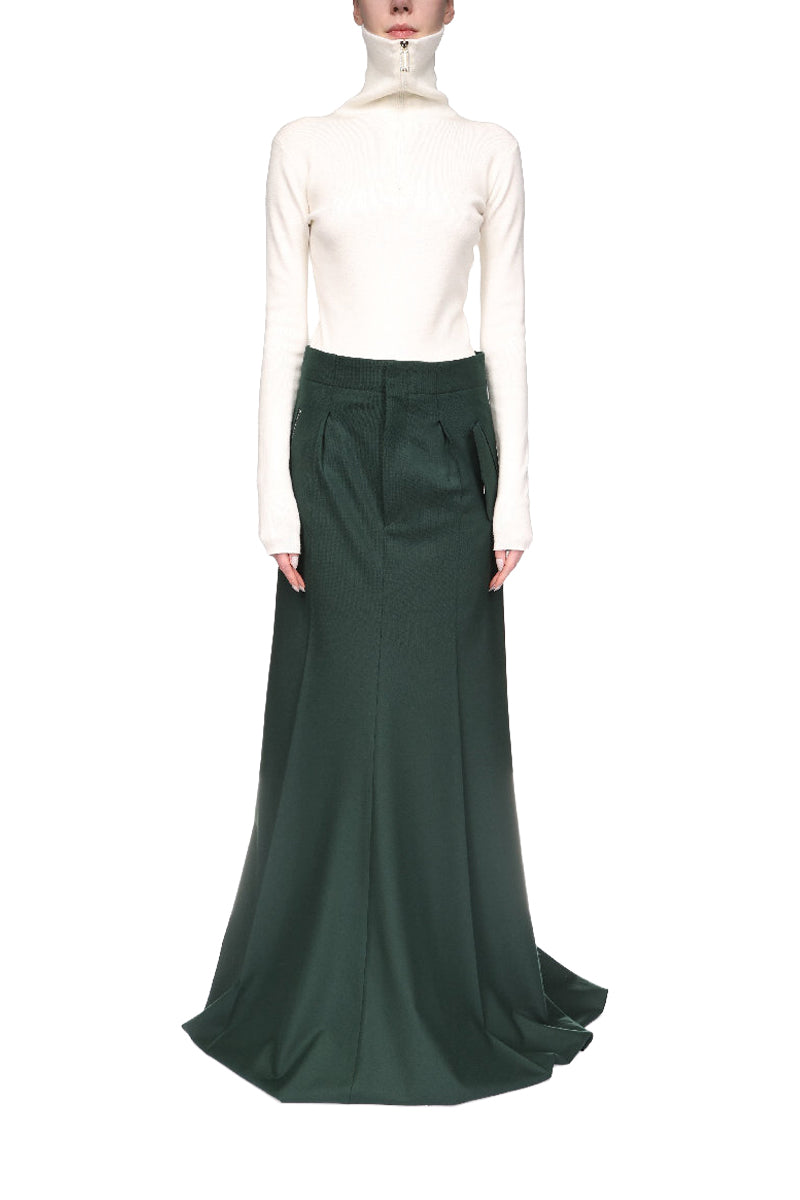Long Asymmetric Tailored Skirt - Seaweed