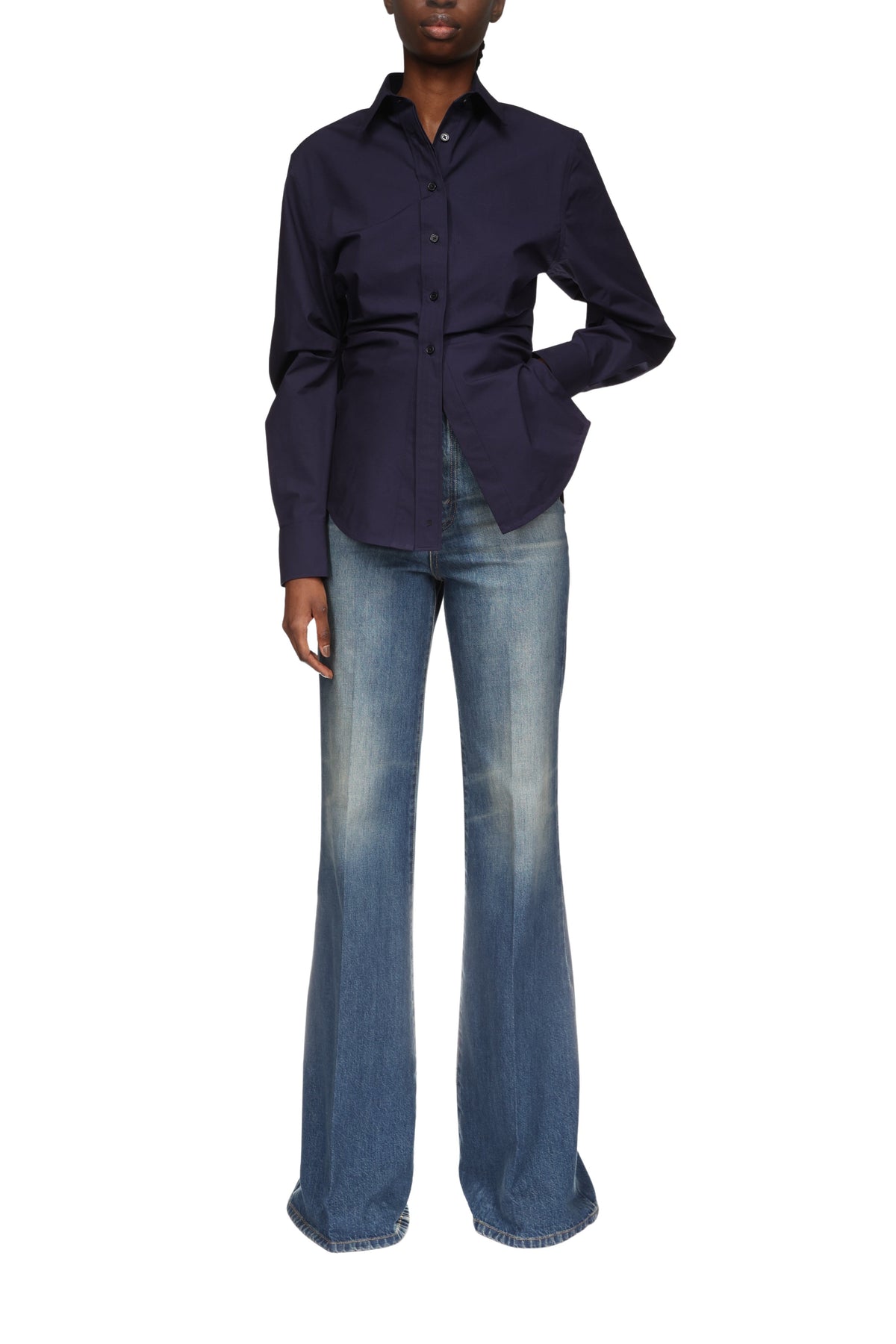 Pleated Sleeve Shirt - Ink Blue