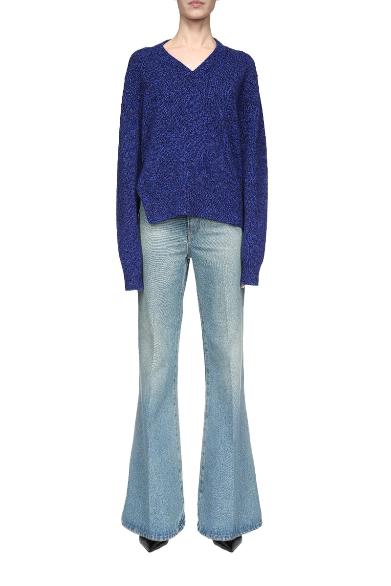 Convertible V-Neck Jumper - Ink Blue