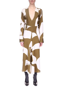 Wrap Midi Dress - Khaki/Cream
