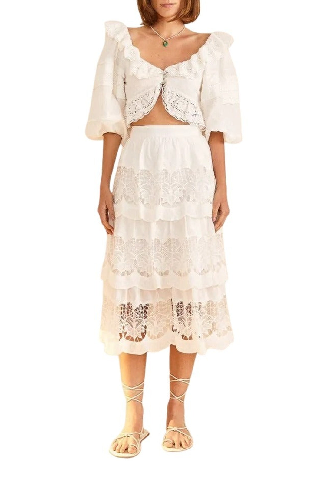 Top court en dentelle en coton - Blanc