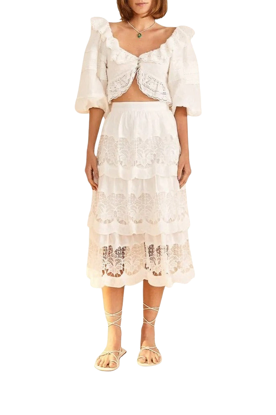 Blouse courte en dentelle - Blanc