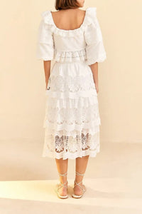 Top court en dentelle en coton - Blanc