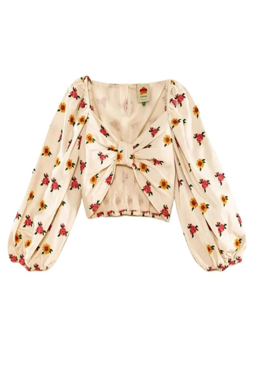 Top court brodé à fleurs en coton - Blanc