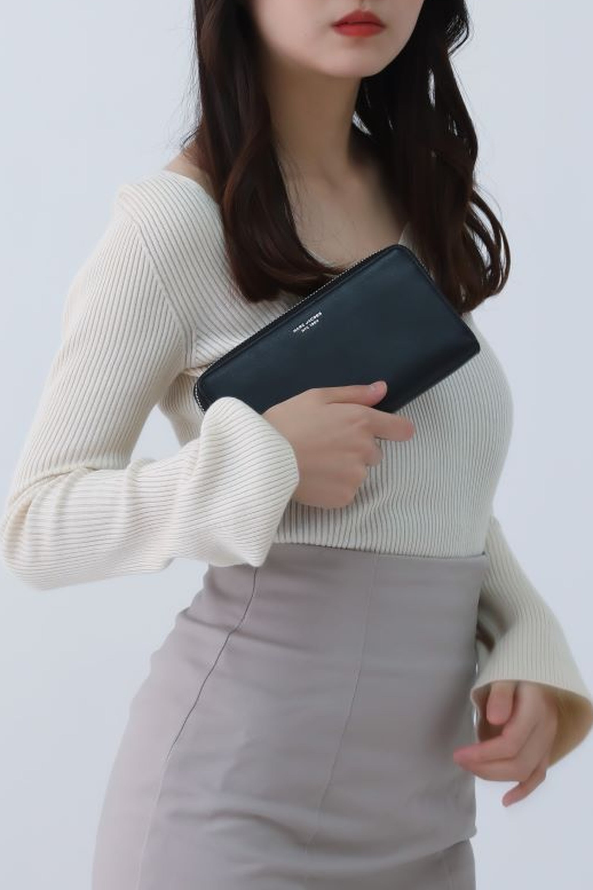 Portefeuille zippé en cuir - Black