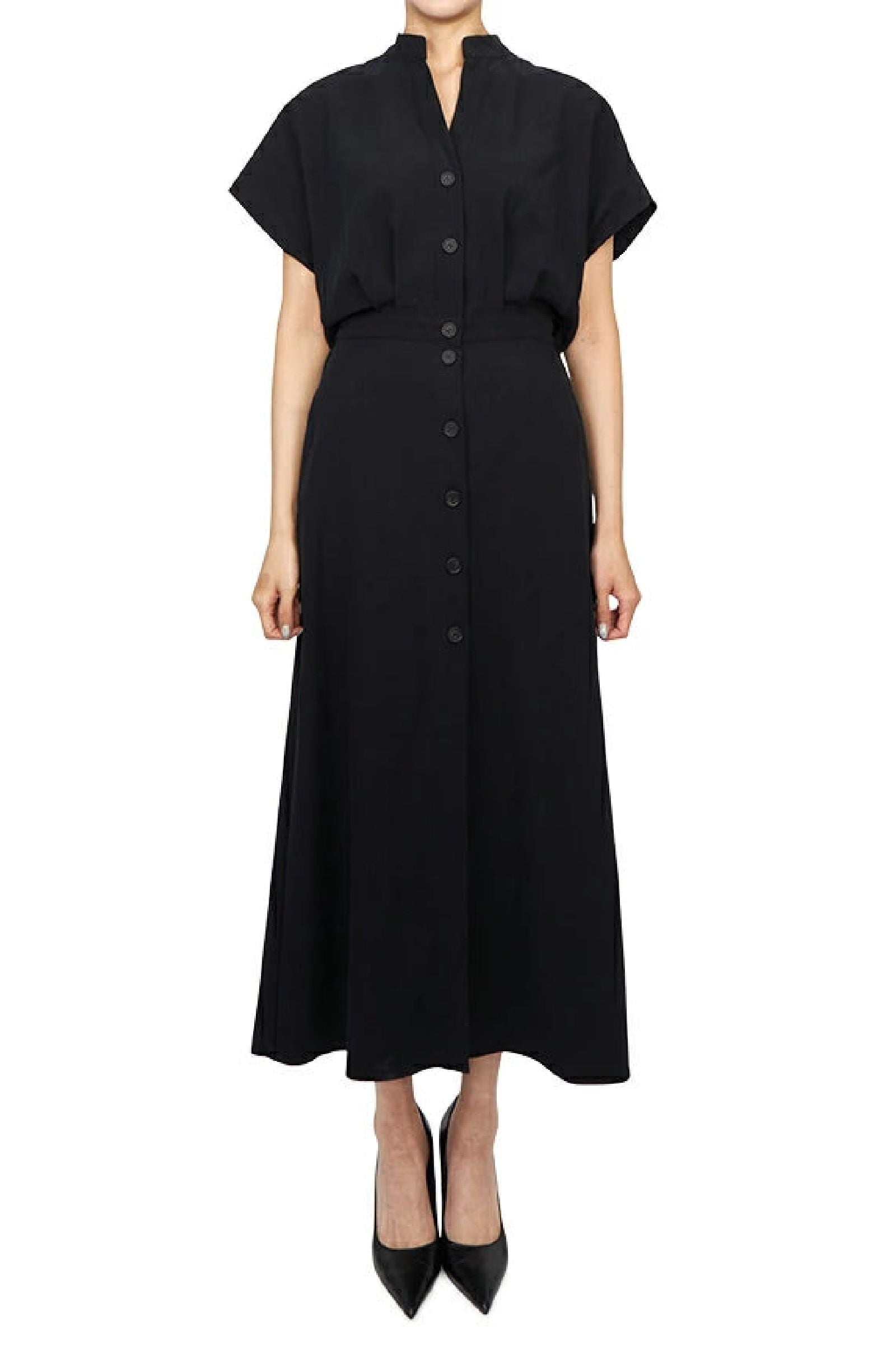Robe longue à col V - Noir