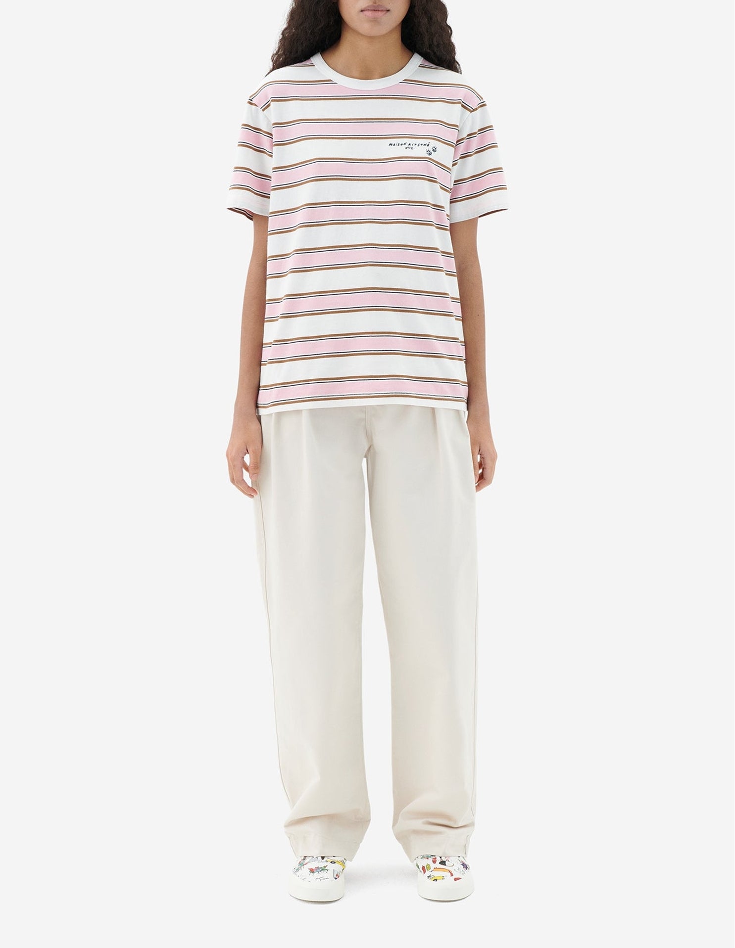T-shirt Maison Kitsuné x Olympia Le-Tan - Bubble Pink Stripes