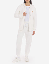 Sweat à capuche zippé avec écusson - Ecru