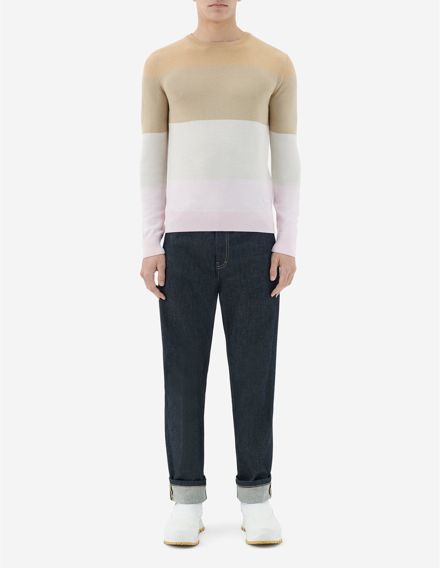 Pull rayé à manches longues avec écusson en laine - Camel Stripes