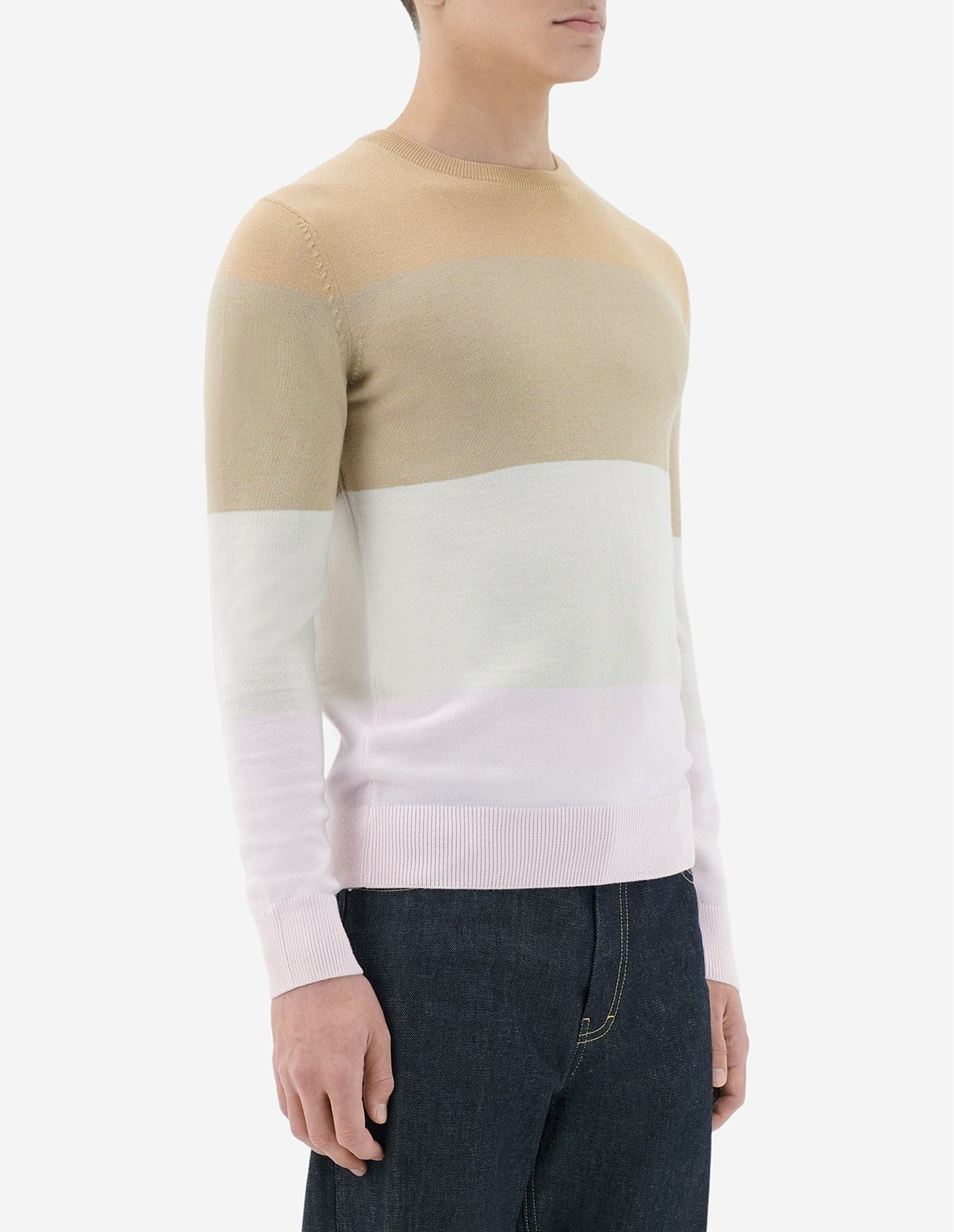 Pull rayé à manches longues avec écusson en laine - Camel Stripes