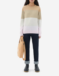 Pull rayé à manches longues avec écusson en laine - Camel Stripes