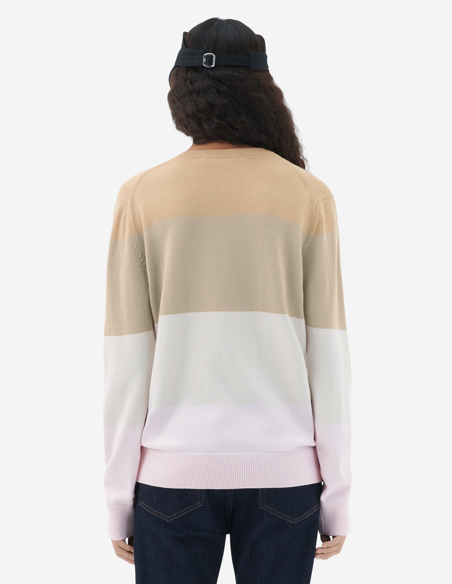 Pull rayé à manches longues avec écusson en laine - Camel Stripes