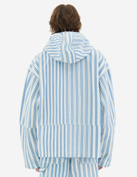 Striped boxy hooded jacket - Sky Blue Stripes