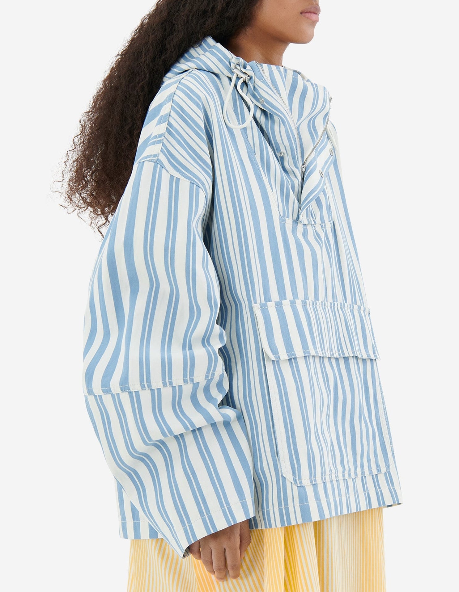 Striped boxy hooded jacket - Sky Blue Stripes
