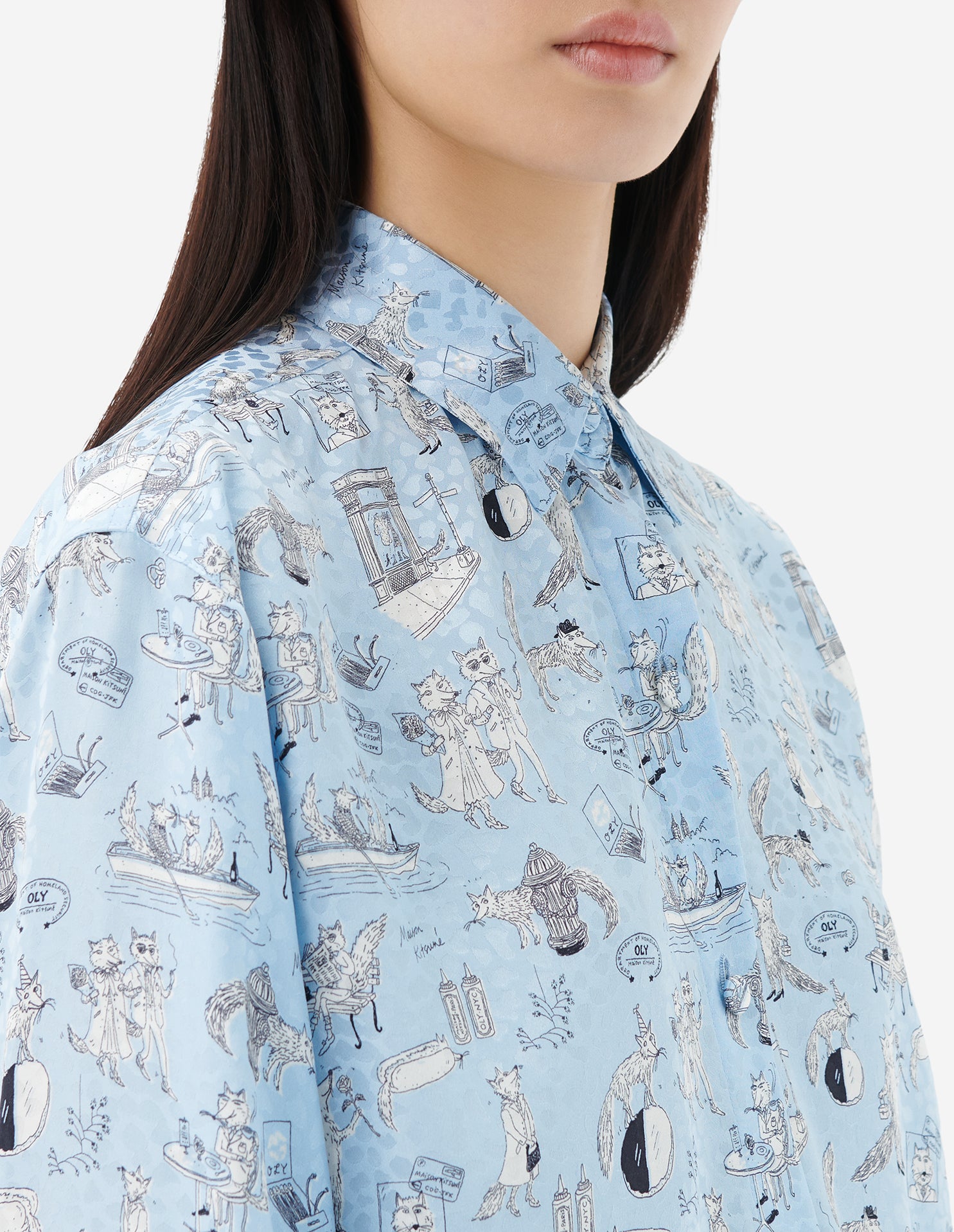 Maison Kitsuné x Olympia Le-Tan silk shirt - Baby Blue Design
