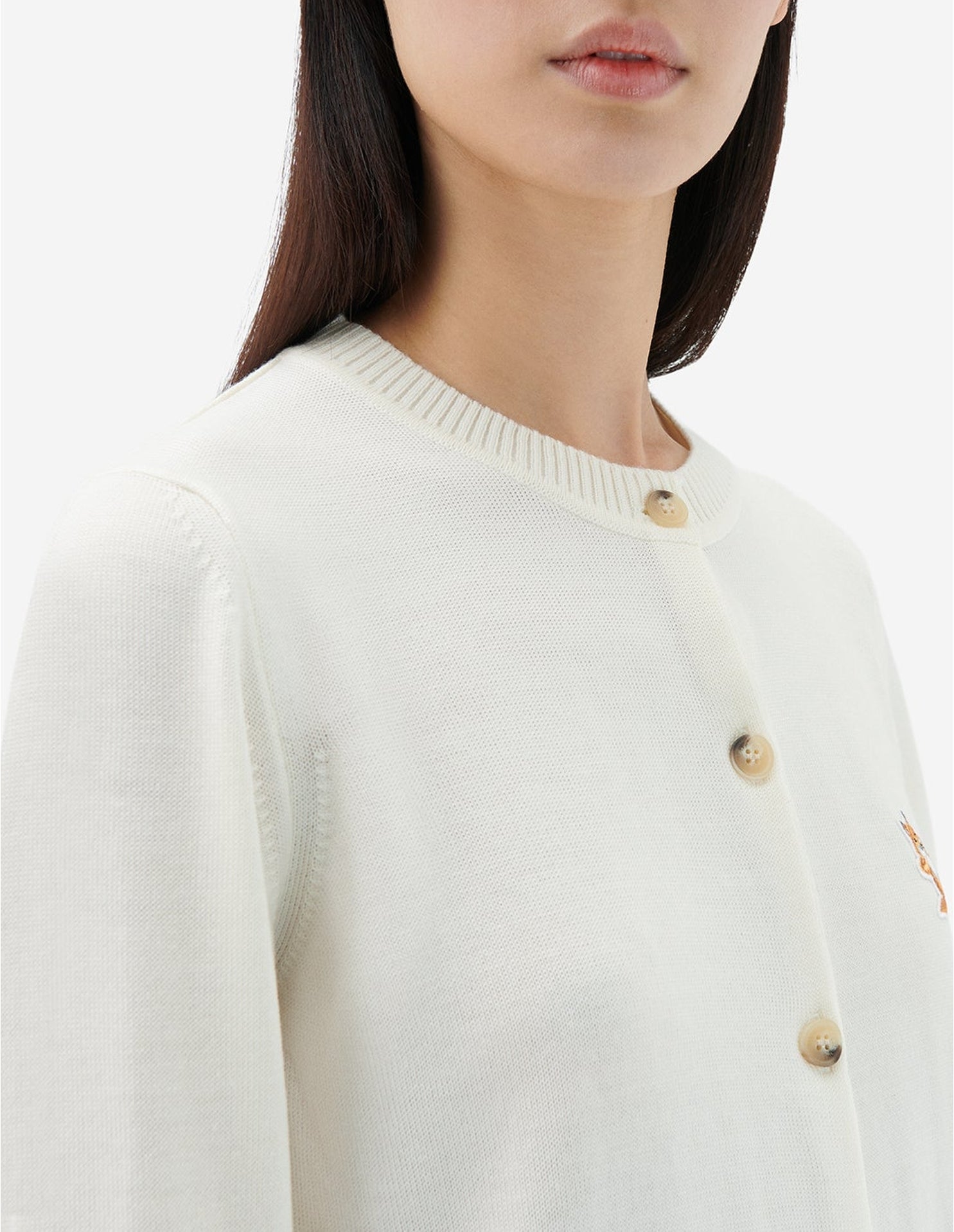 Cardigan à col rond en laine - Ecru