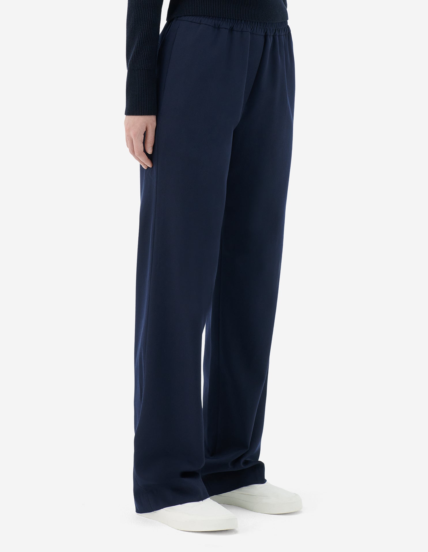 Pantalon évasé à taille élastiquée en laine - Dark Navy