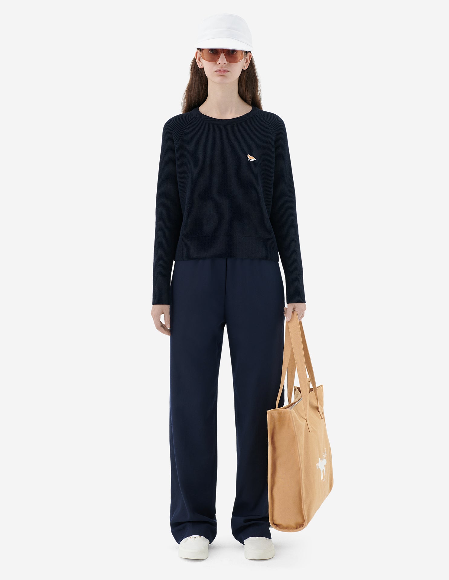 Pantalon évasé à taille élastiquée en laine - Dark Navy