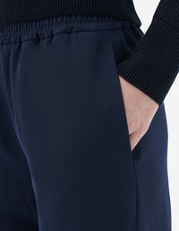Pantalon évasé à taille élastiquée en laine - Dark Navy