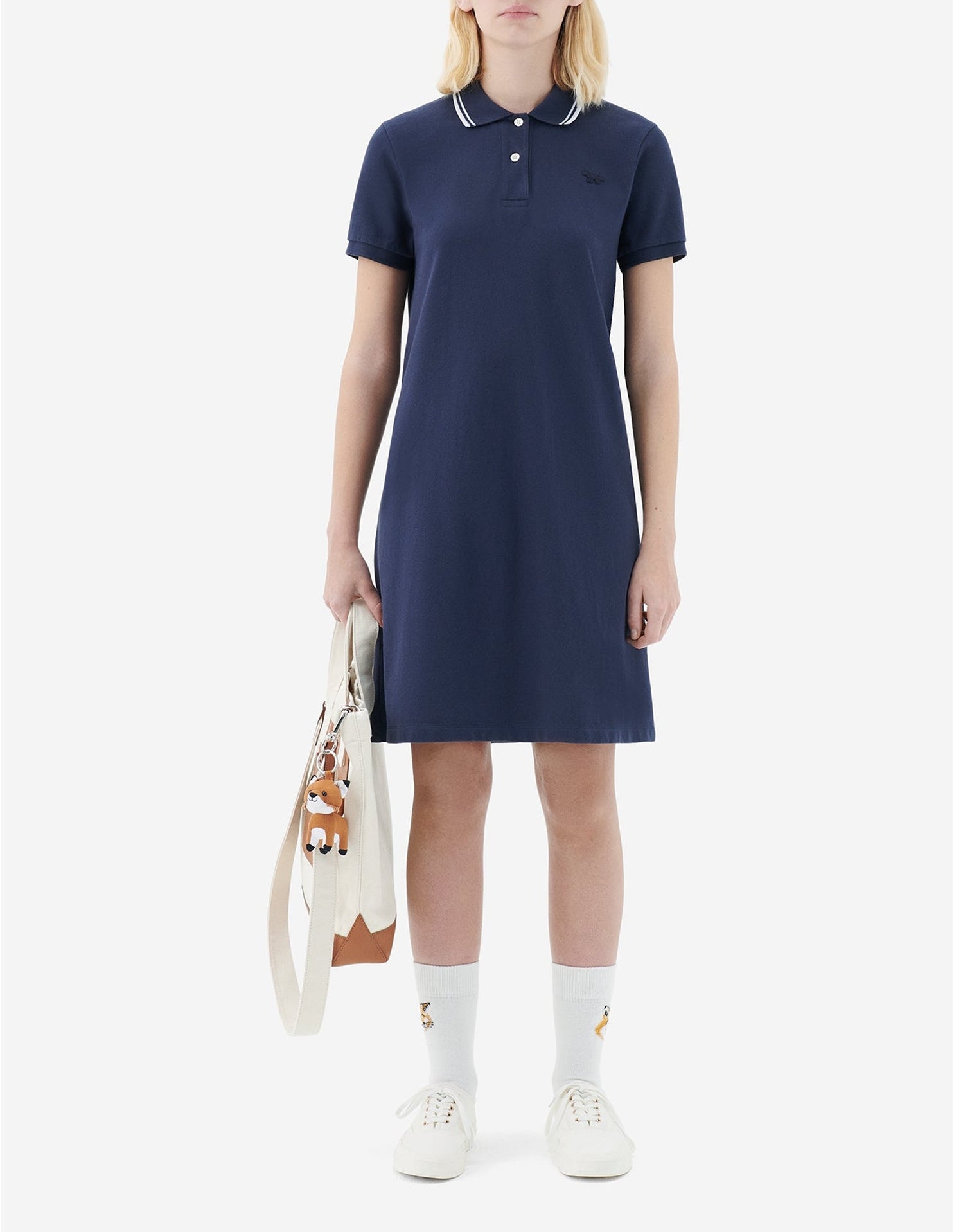 Robe polo à manches courtes avec écusson ton sur ton - Navy