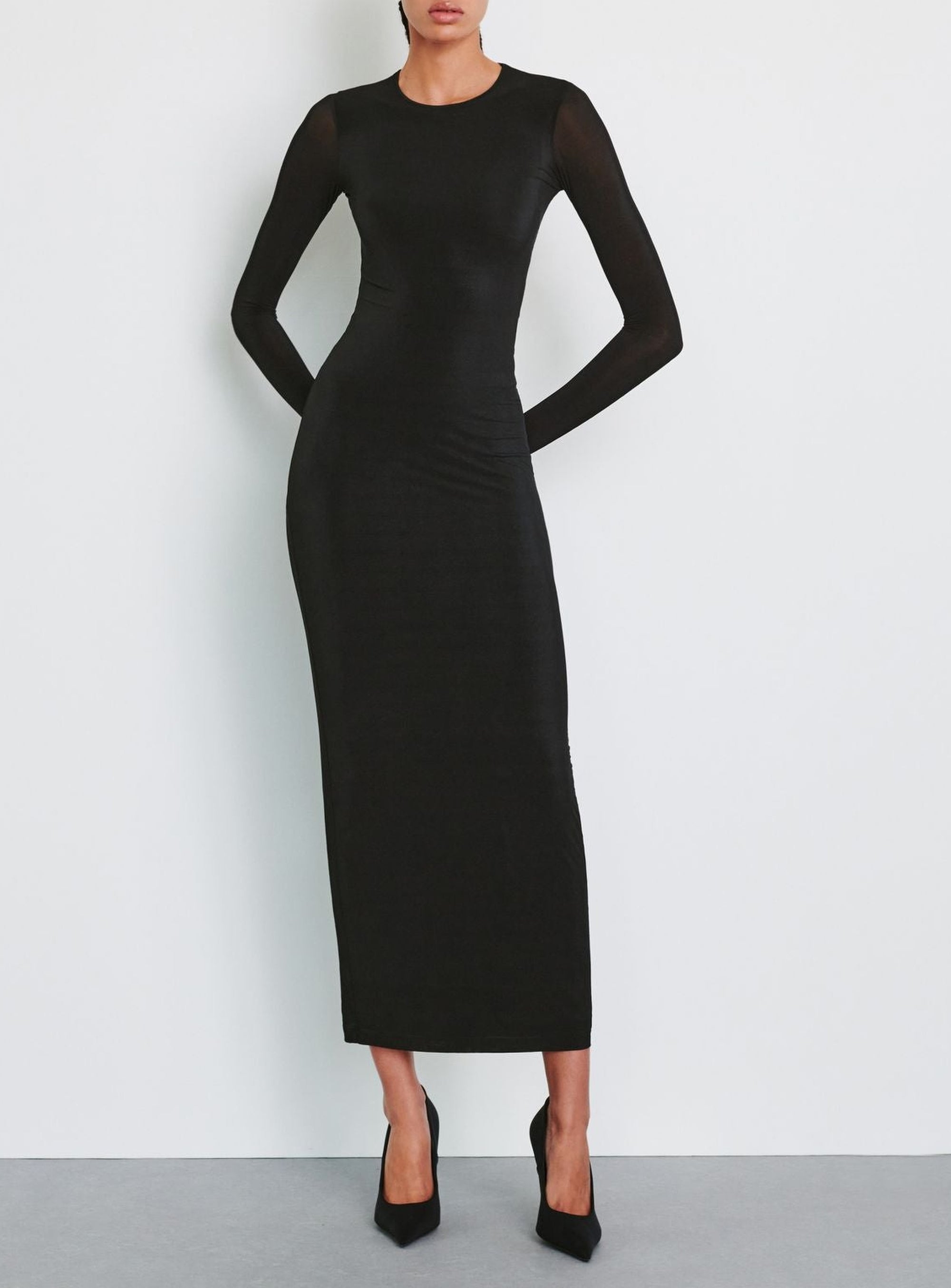 Sheer Dress Midi - Black