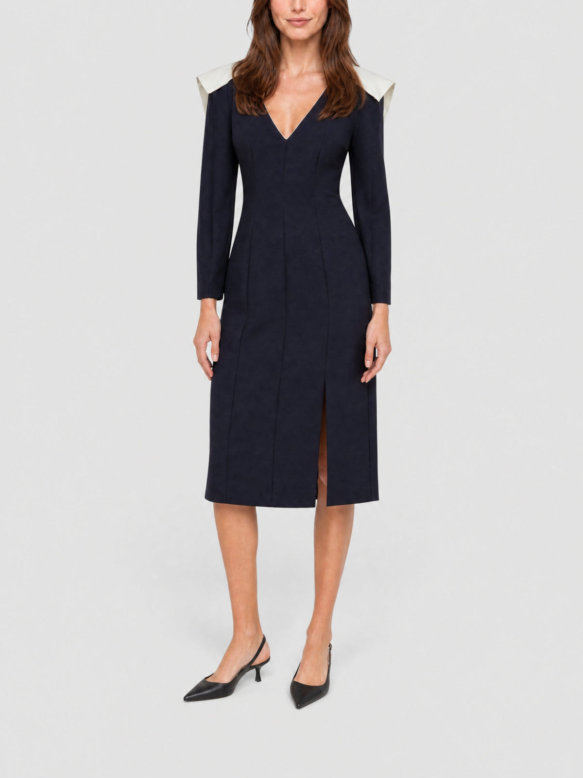 Robe Francoise cintrée en laine - Navy & Off White