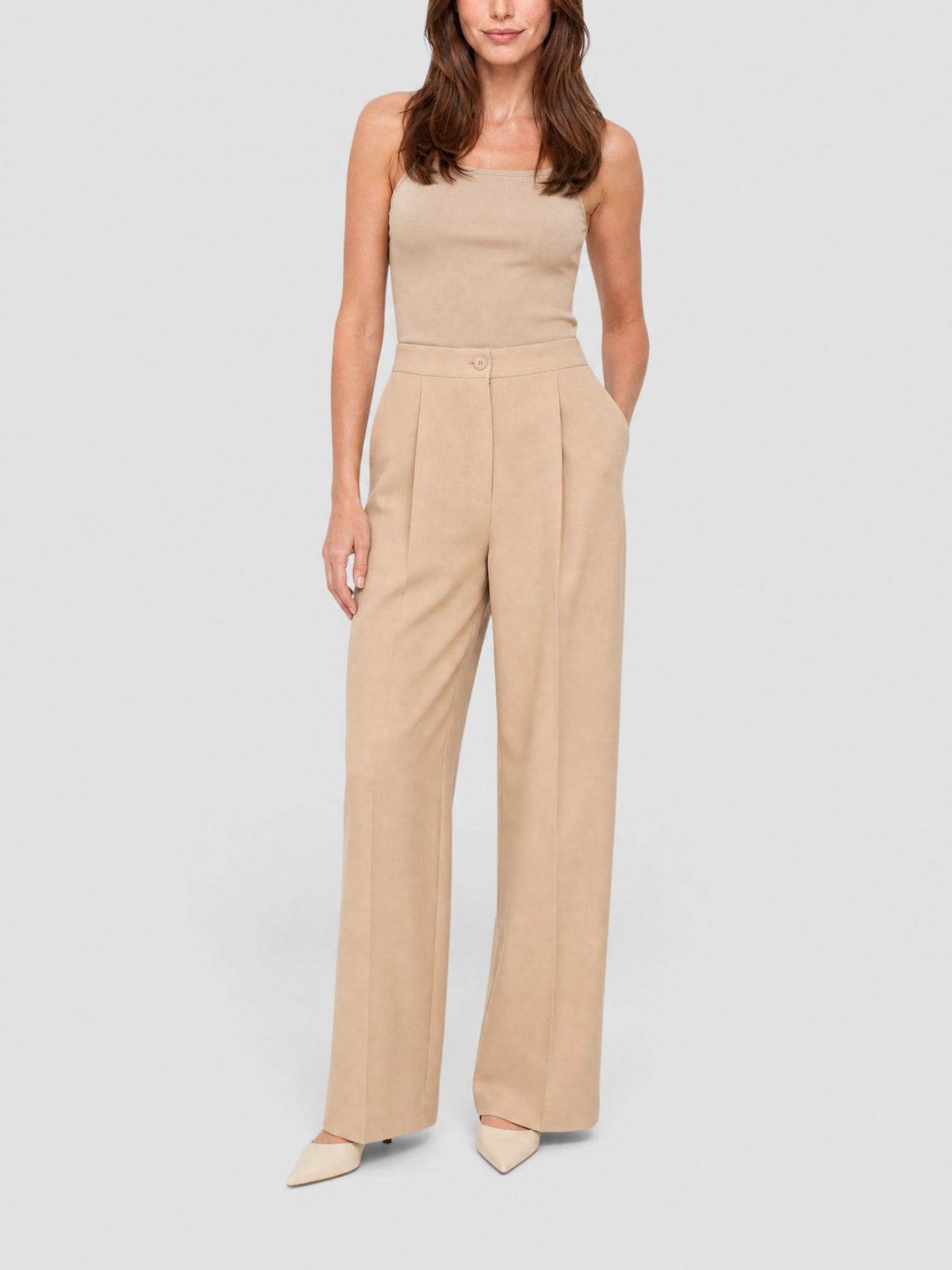 Pantalon de tailleur Loya en laine mélangée - Dark Beige