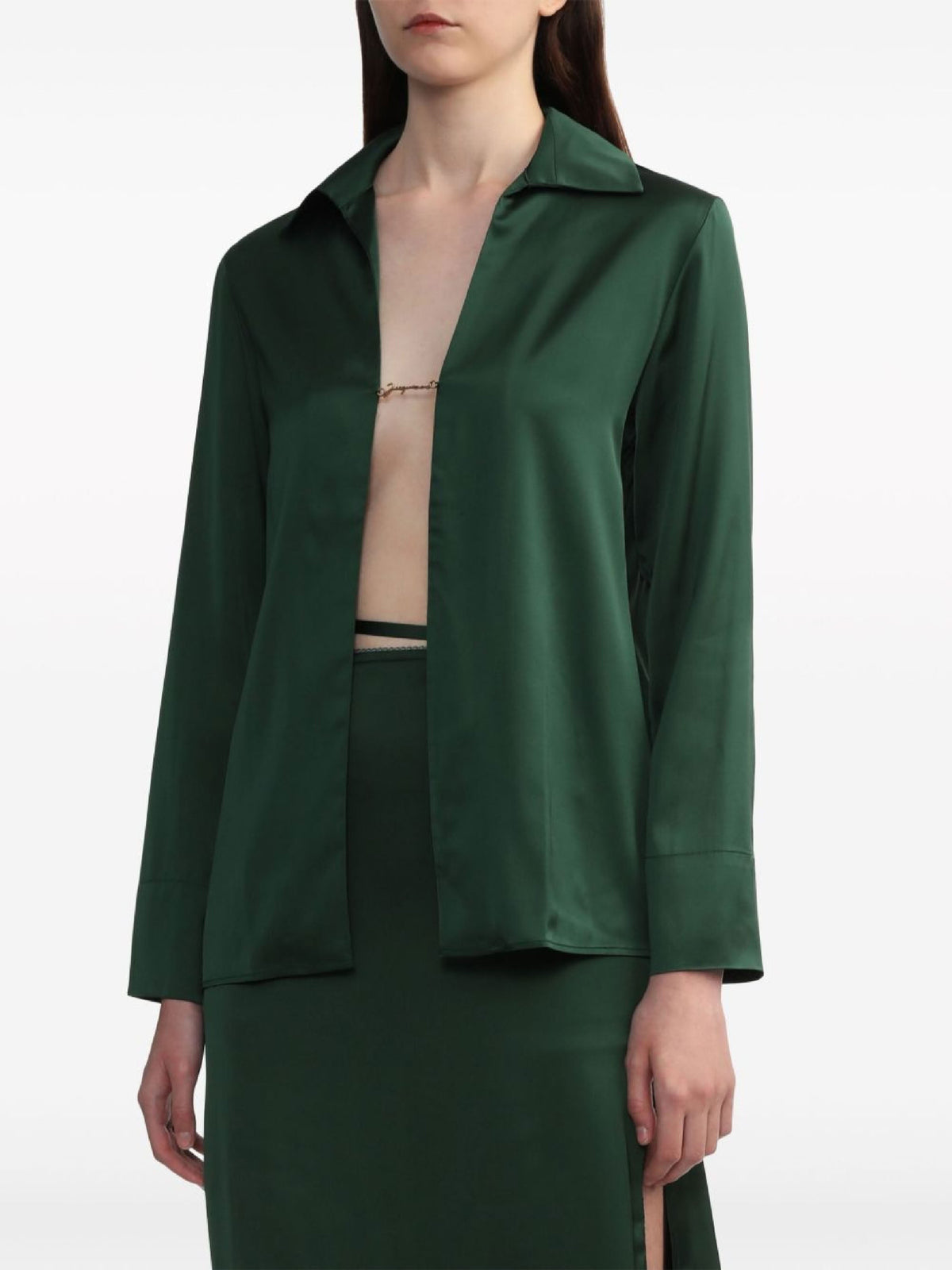 90€ / 6 sold //7 QTY / ST86%   Chemise Notte avec logo métallique en satin - Dark Green