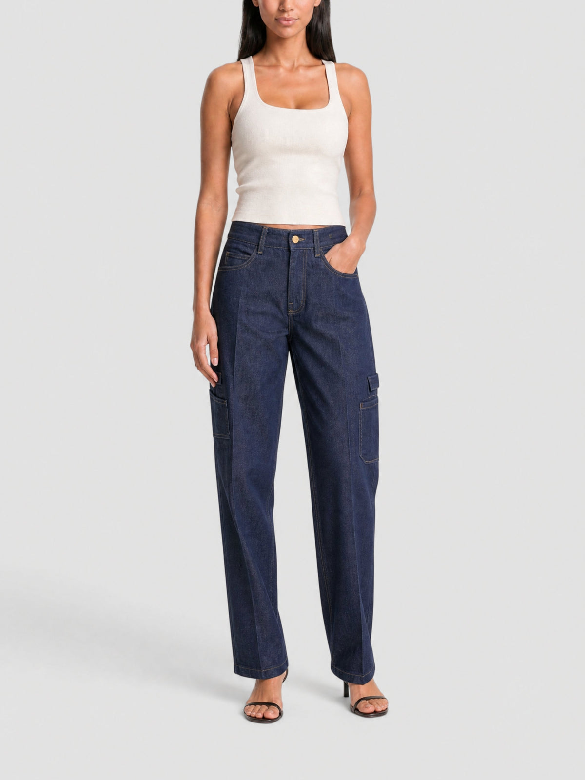 75€ / 5 sold //5 QTY / ST100%   Pantalon De-Nîmes taille haute en denim - Navy Khaki