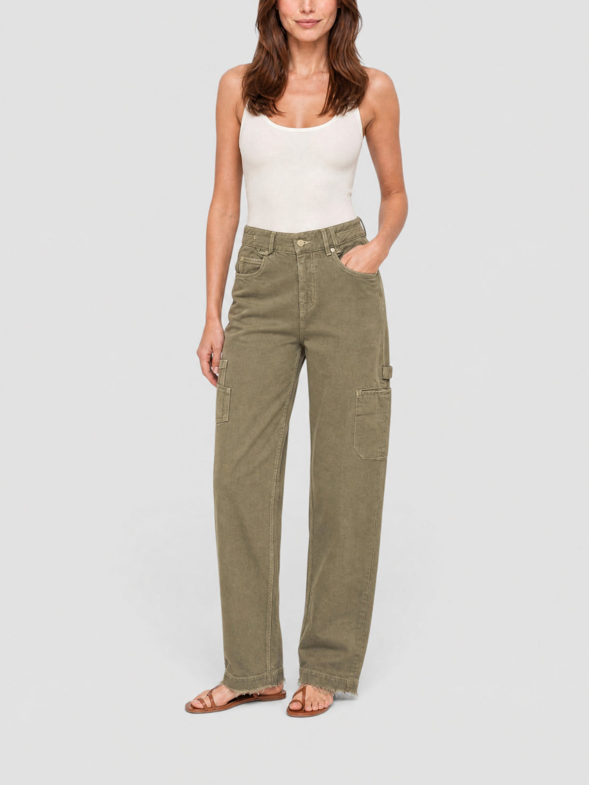 75€ / 18 sold //19 QTY / ST95%   Pantalon De-Nîmes taille haute en denim - Khaki Beige