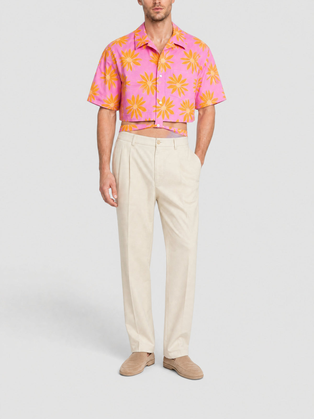 90€ / 0 sold //4 QTY / ST0%   Chemise courte à fleurs - Orange Pink Flowers